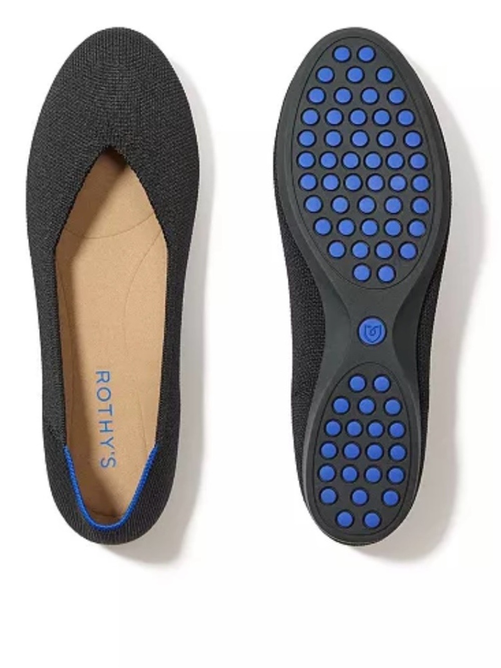 Rothy's Black Knit Ballet Flat with Blue Sole Accents 8.5